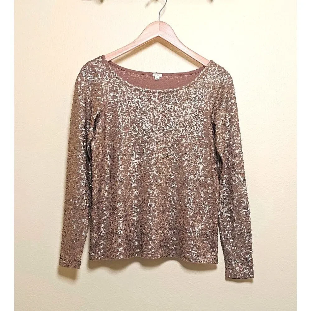 J.Crew Taupe Bronze Sequin Long Sleeve Blouse Top Size XS